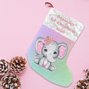 Baby 1st Christmas Pink Elephant Small Christmas Stocking