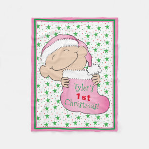 Baby 1st Christmas/Pink Fleece Blanket