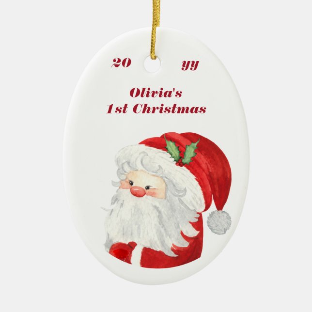 Baby 1st Christmas Portrait Photo Cute Santa Ceramic Tree Decoration (Front)