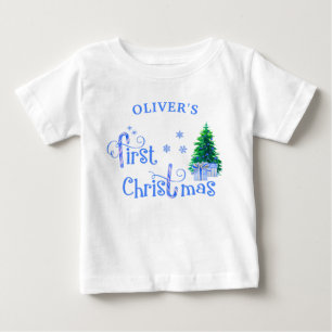 Baby 1st Christmas Tree and Blue Candy Cane Boy T-Shirt