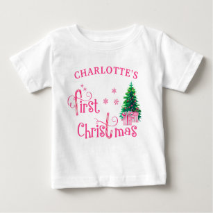 Baby 1st Christmas Tree and Pink Candy Cane Girl Baby T-Shirt