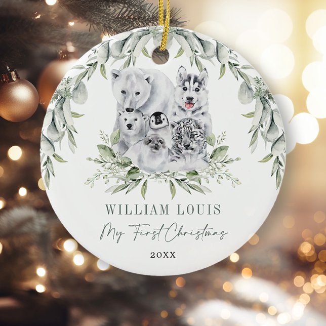 Baby 1st Christmas Winter Wonderland Artic Animals Ceramic Tree Decoration (Creator Uploaded)