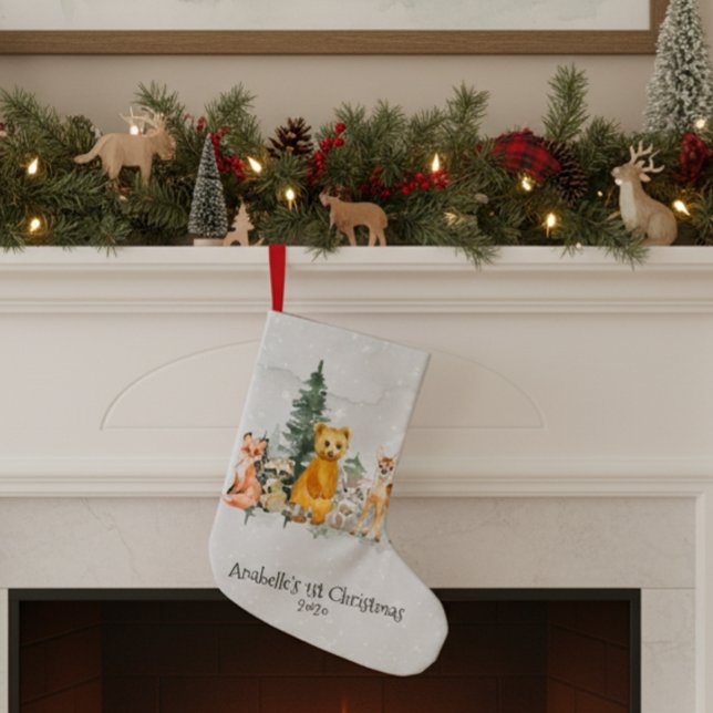 Baby 1st Christmas Woodland Animal Watercolor Small Christmas Stocking (Creator Uploaded)
