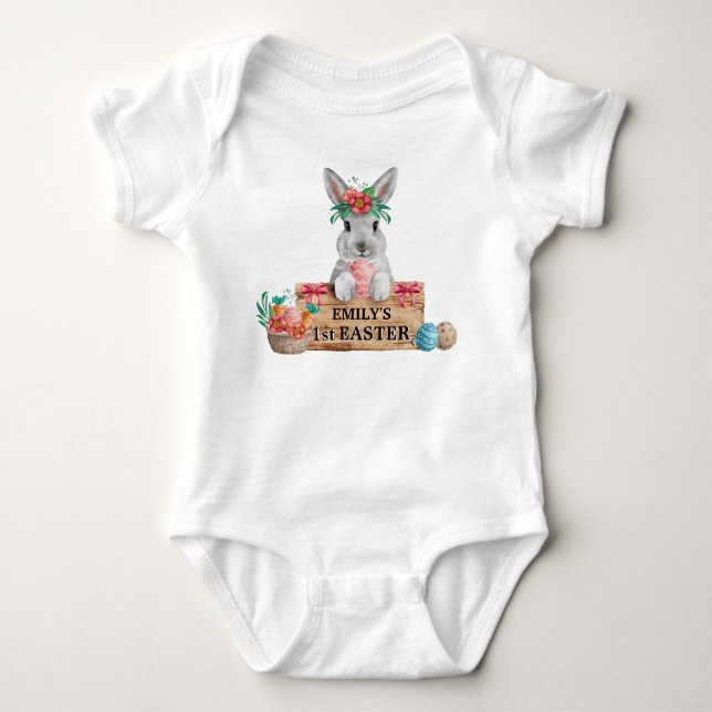 Baby 1st Easter - Bunny, Eggs & Easter Basket Bodysuit (Front)