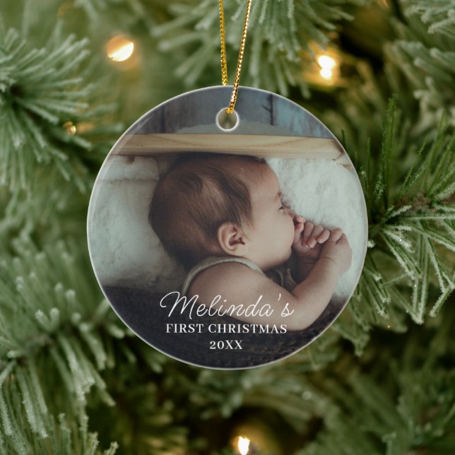 Baby 1st First Christmas Newborn Family Photo  Ceramic Tree Decoration (Tree)