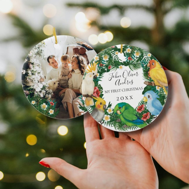 Baby 1st First Christmas Tropical Exotic Parrots Ceramic Tree Decoration (Creator Uploaded)