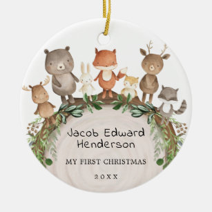 Baby 1st First Christmas Woodland Forest Animals Ceramic Tree Decoration