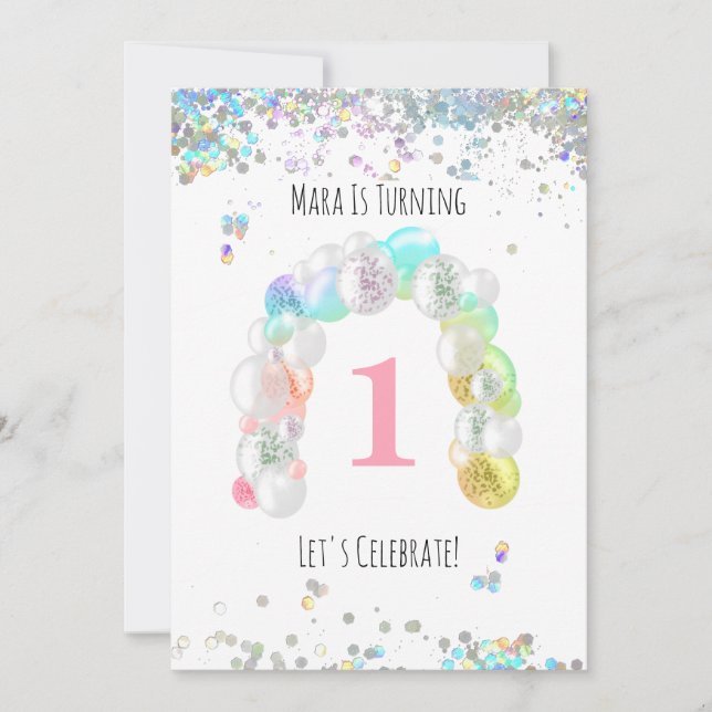 *~* BABY 1st One First Balloon Girl Birthday Invitation (Front)