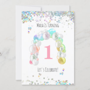 *~* BABY 1st One First Balloon Girl Birthday Invitation