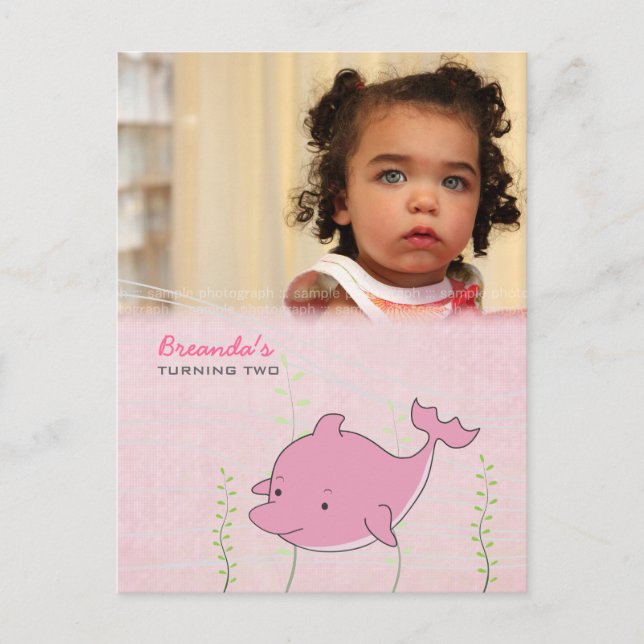 Baby 2nd Birthday Party Dolphin Invite Card (Front)