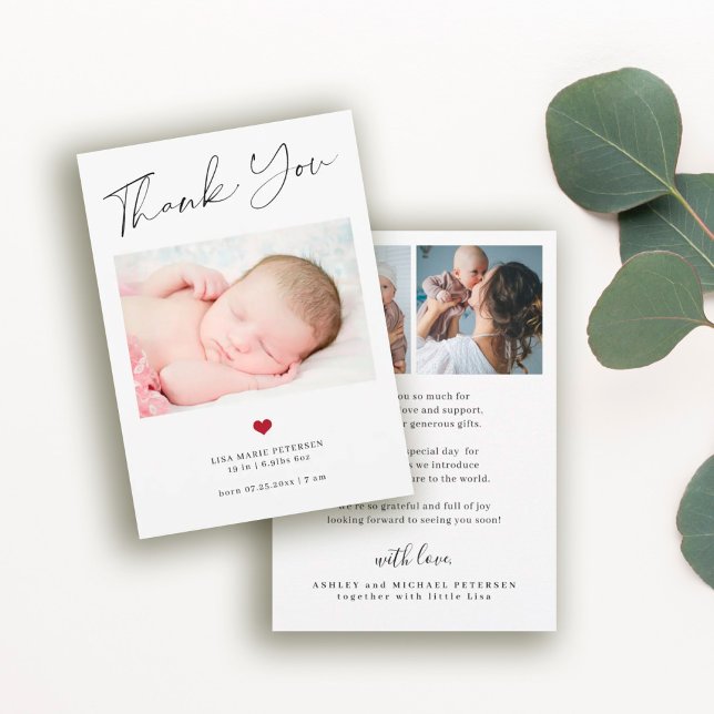 Baby 3 photo thank you script birth announcement (This is a MINI CARD. Bigger sizes available)