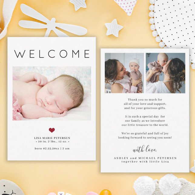 Baby 3 photo welcome typography birth announcement (Creator Uploaded)