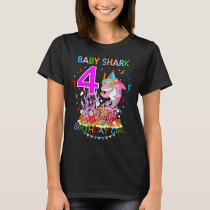 Baby 4 Year Old Shark Birthday Girl T-Shirt