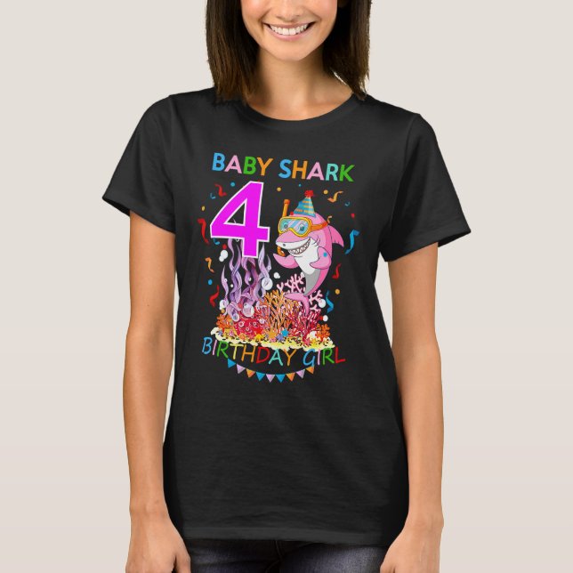 Baby 4 Year Old Shark Birthday Girl T-Shirt (Front)