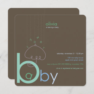 Baby "a" in B Belly Blue Whimsical Boy Baby Shower Invitation