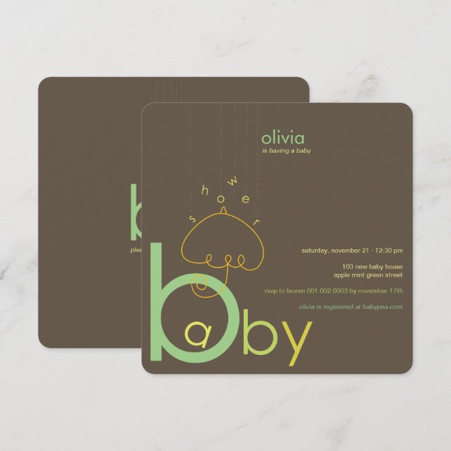 Baby a in B Belly Green Whimsical Chic Baby Shower Invitation (Front/Back)