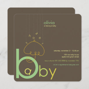 Baby a in B Belly Green Whimsical Chic Baby Shower Invitation