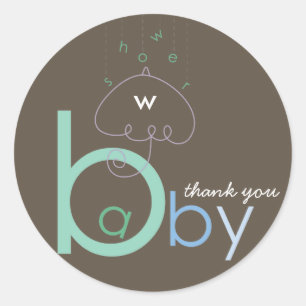 Baby 'a' in B Blue Typography Boy Baby Shower Classic Round Sticker