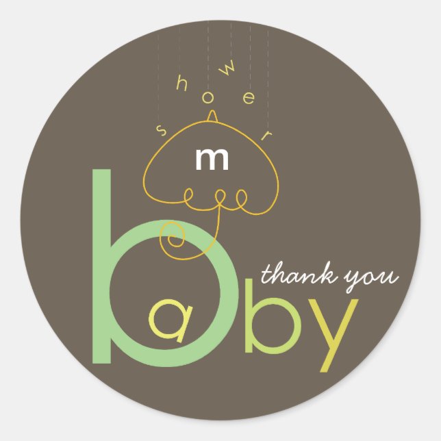 Baby 'a' in B Green Typography Neutral Baby Shower Classic Round Sticker (Front)