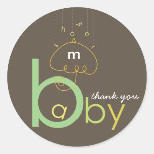 Baby 'a' in B Green Typography Neutral Baby Shower Classic Round Sticker