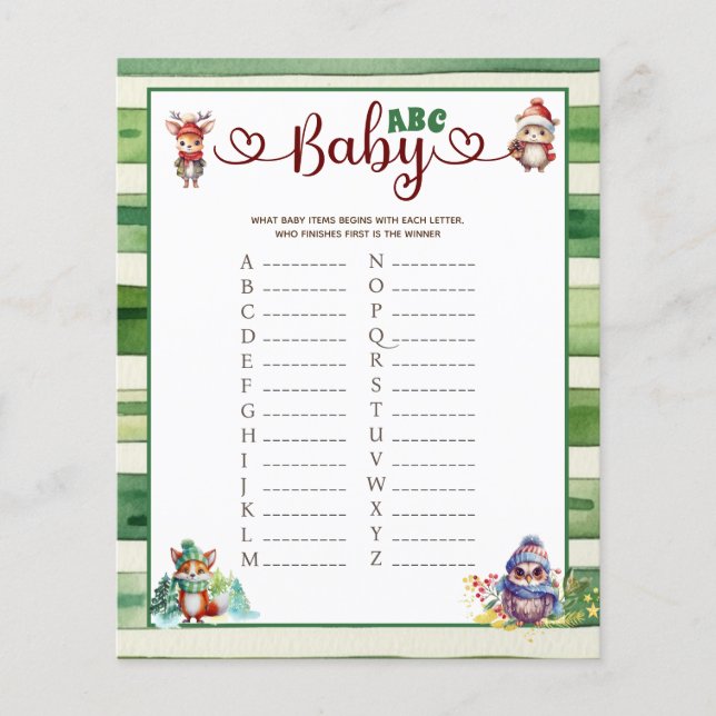 Baby ABC Christmas Animal Baby Shower Game   (Front)