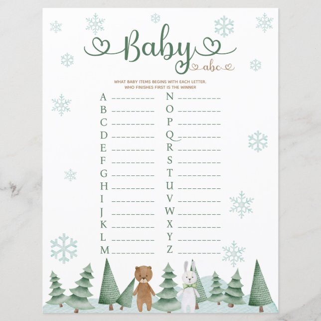 Baby Abc Cute Bear Bunny Winter Animal Theme Game (Front)