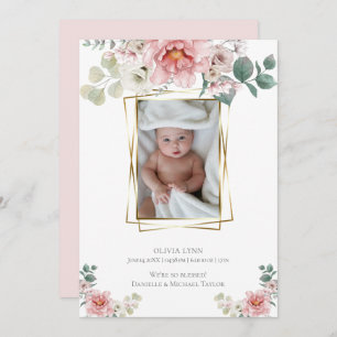 Baby    Add Photo Baby Pink Peonies Gold Frame Invitation