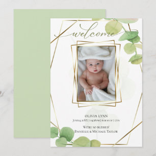 Baby Add Photo Modern Springtime Eucalyptus Invitation