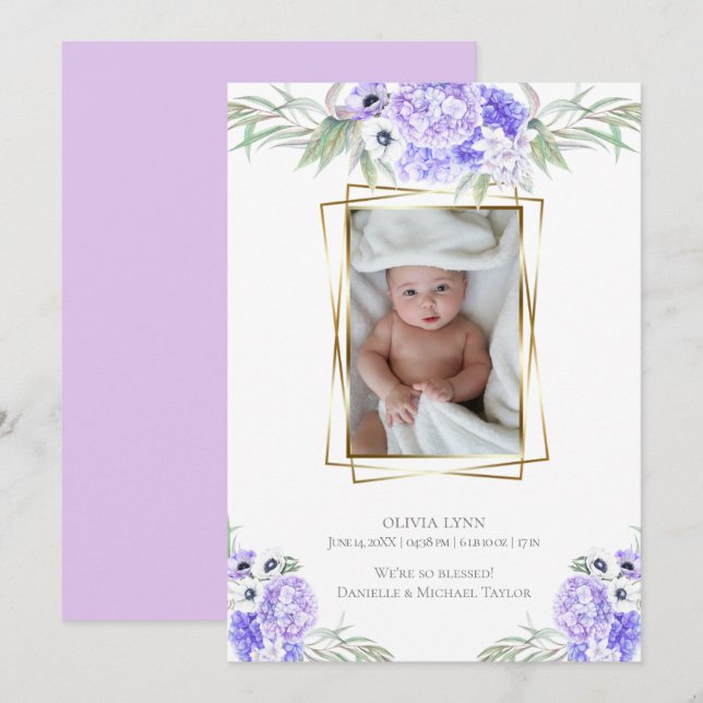 Baby |  Add Photo Violet Anemone Floral Invitation (Front/Back)