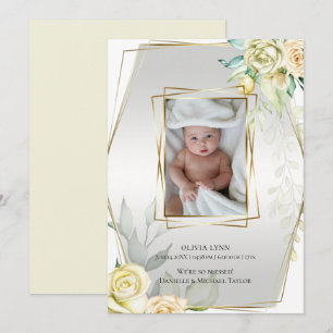 Baby    Add Photo Yellow Roses Gold Frame Invitation