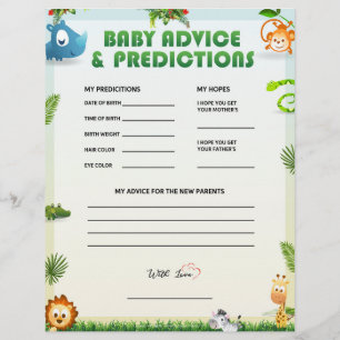 Baby Advice & Predictions [Animal Theme] Custom Letterhead