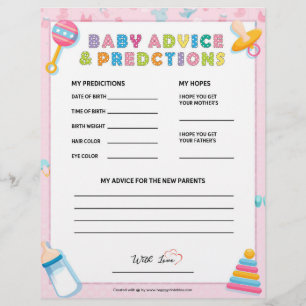 Baby Advice & Predictions [Baby Basics Pink] Custom Letterhead