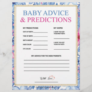 Baby Advice & Predictions [Floral Watercolors] Custom Letterhead