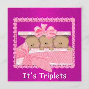 Baby African American GIRL Triplets Baby Shower Invitation