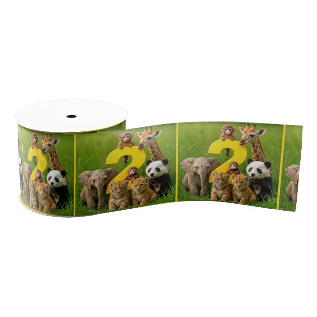 Baby African Animals With a Big Number Two Grosgrain Ribbon (Spool)