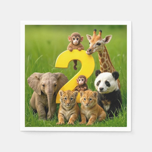 Baby African Animals With a Big Number Two Napkin (Front)