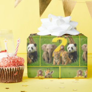 Baby African Animals With a Big Number Two Wrapping Paper