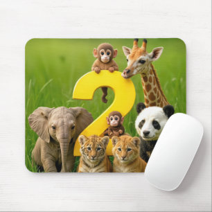 Baby African Animals With a Number Two Mouse Mat
