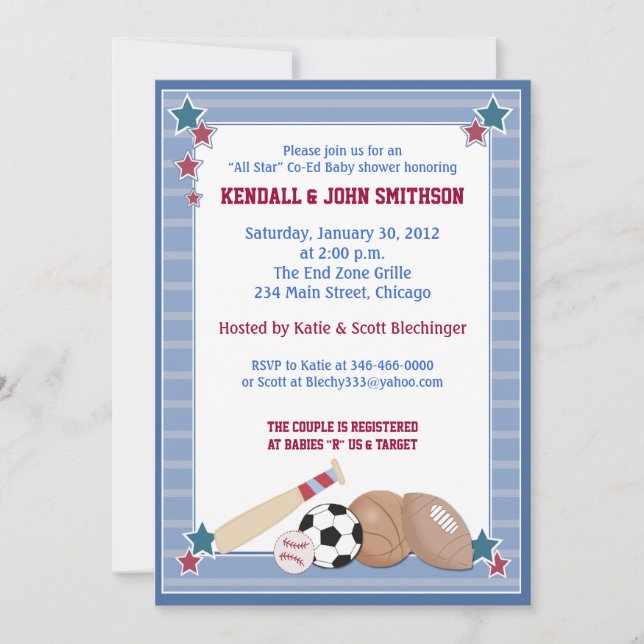 BABY ALL STARS Sports Baby Shower Invitation (Front)
