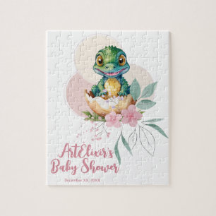 Baby Alligator Hatching Floral Baby Shower Jigsaw Puzzle