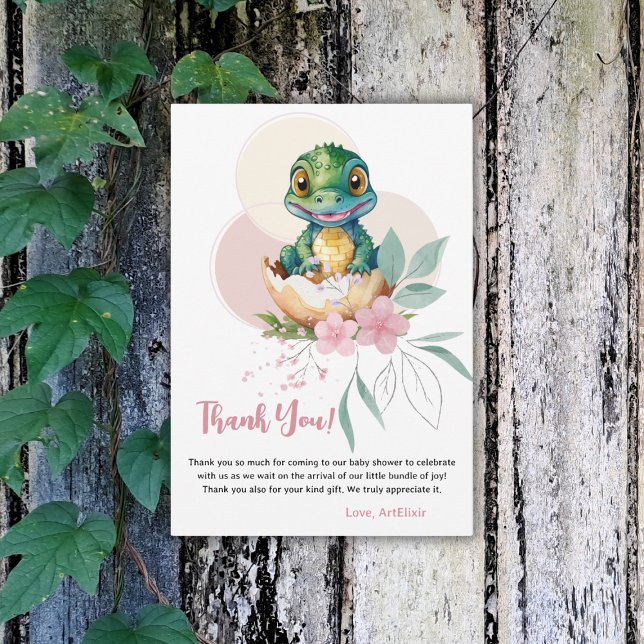 Baby Alligator Hatching Floral Baby Shower Thank You Card (Creator Uploaded)
