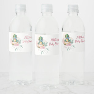 Baby Alligator Hatching Floral Baby Shower Water Bottle Label