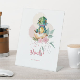 Baby Alligator Hatching Floral Drinks Pedestal Sign