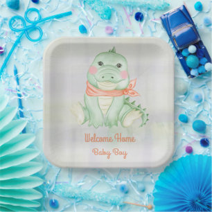 Baby Alligator Welcome Baby Boy Paper Plate