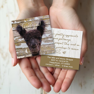 Baby Alpaca Customer Thank You Discount Square Business Card