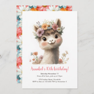 Baby Alpaca Girls Birthday Invitation