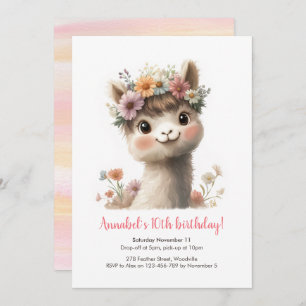 Baby Alpaca Girls Birthday Invitation