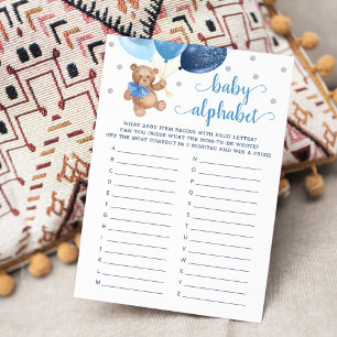 Baby Alphabet ABC Game Baby Shower Teddy Bear Card