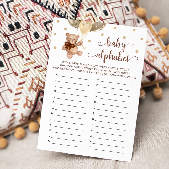 Baby Alphabet ABC Game Baby Shower Teddy Bear Card (Creator Uploaded)