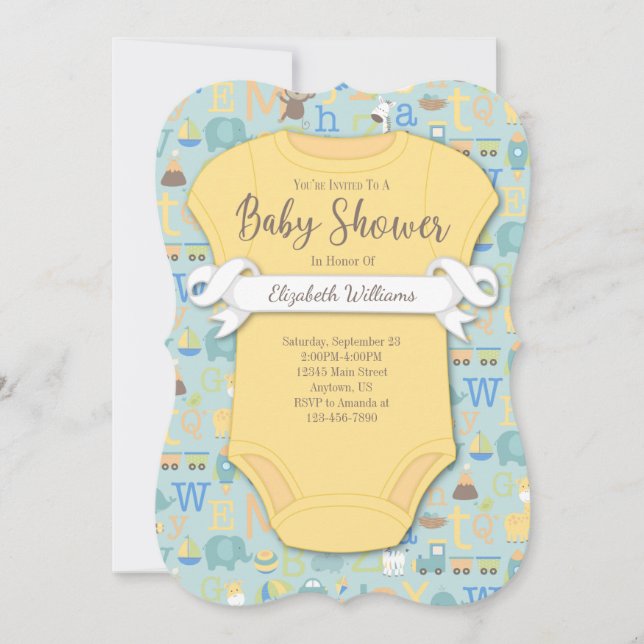 Baby Alphabet ABCs Yellow Blue Baby Shower Invitation (Front)